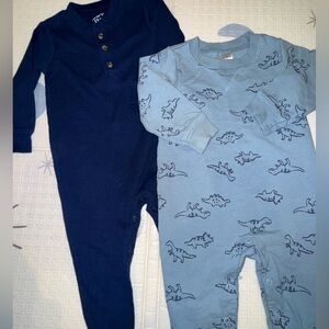 2 Pack Carters Snap Leg One Piece Jumpsuits - Blue Dino Print and Navy Waffle